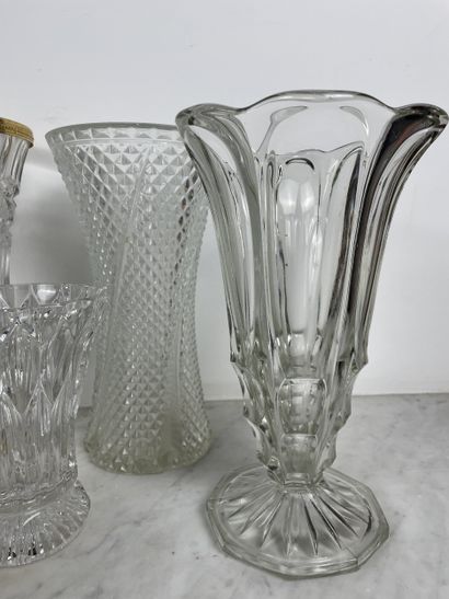 Set of eight colorless molded/pressed glass...