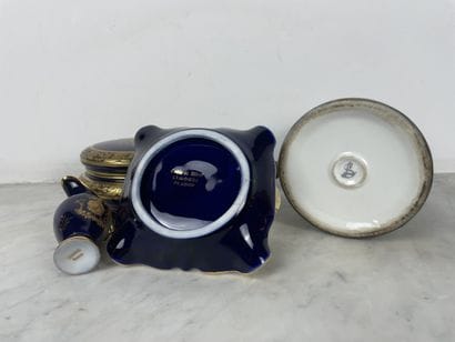 Limoges Lot in midnight-blue and gold porcelain:...