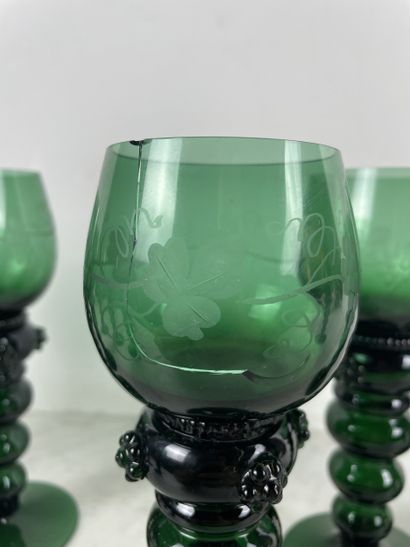 Suite of nine Römer green wine glasses, Germany,...