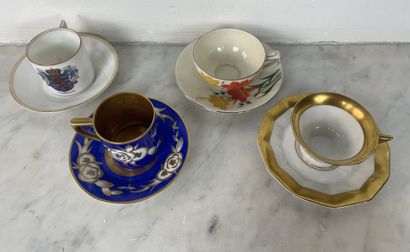 Set of four porcelain cups and saucers, various...