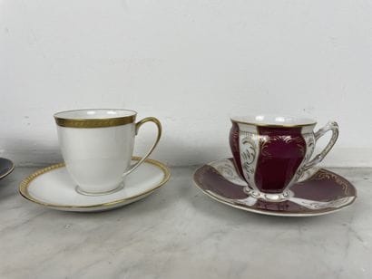 Set of six cups and saucers in various porcelains...