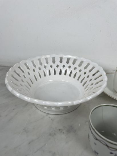 Lot of various ceramics: white openwork basket...