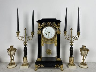 Empire style mantelpiece Portico clock and...