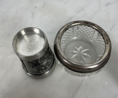 Set comprising two pewter goblets, titled...