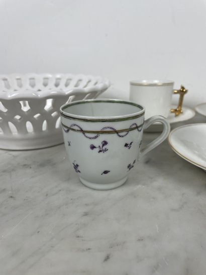 Lot of various ceramics: white openwork basket...