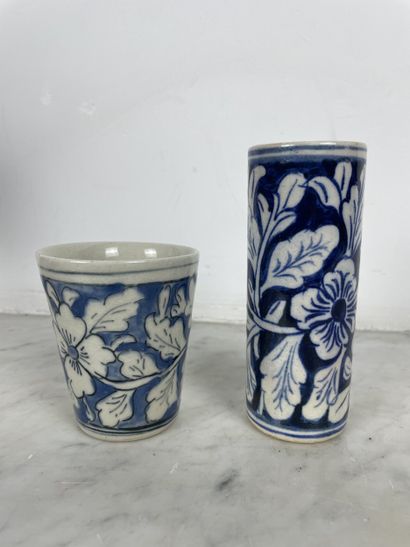 Lot of two blue and white glazed ceramic...