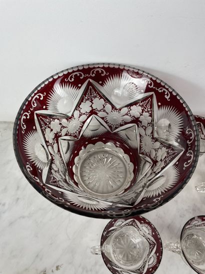 Red-lined crystal punch set Bohemia, late...