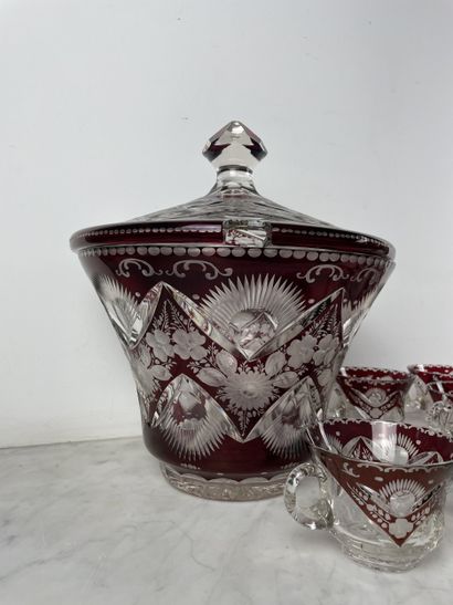 Red-lined crystal punch set Bohemia, late...