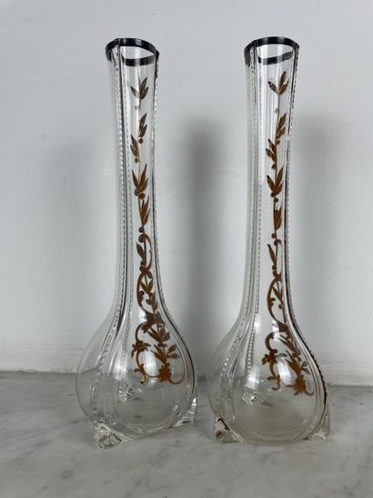 Pair of Art Nouveau soliflor vases in colorless...