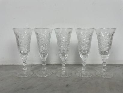 Set of five colorless crystal goblets, with...