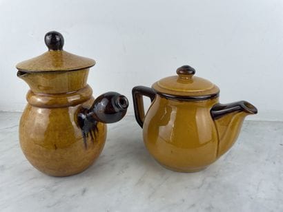 Set of two orange glazed ceramics.