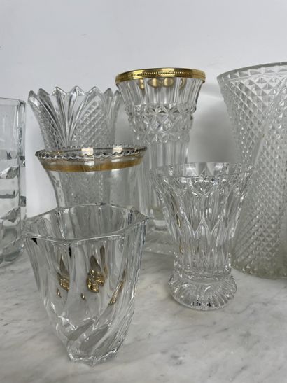 Set of eight colorless molded/pressed glass...
