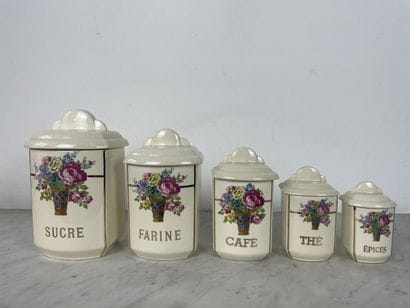 Set of five fine earthenware kitchen jars...