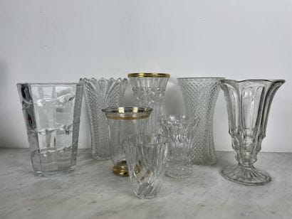 Set of eight colorless molded/pressed glass...