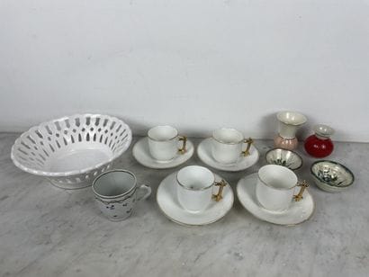 Lot of various ceramics: white openwork basket...