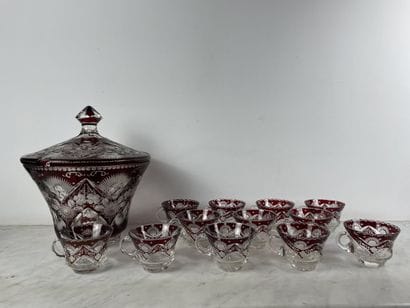 Red-lined crystal punch set Bohemia, late...