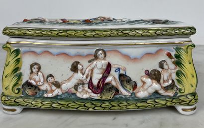 Rectangular porcelain box Decorated in relief...