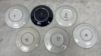 Set of six cups and saucers in various porcelains...