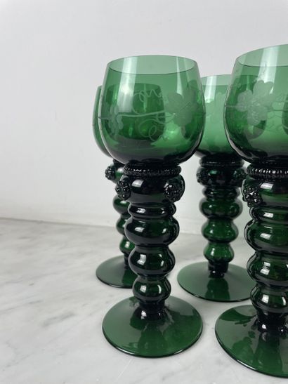 Suite of nine Römer green wine glasses, Germany,...