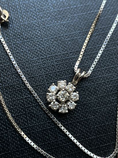 Necklace with pendant in 18K white gold and...