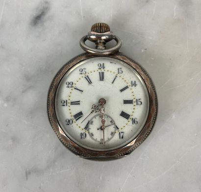 Silver pocket watch with winding mechanism,...