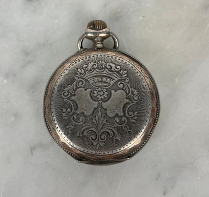 Silver pocket watch with winding mechanism,...
