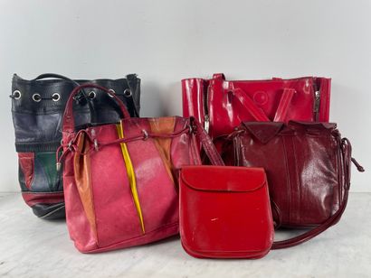 Set of 5 hand/shoulder bags, 1975 1990, leather...