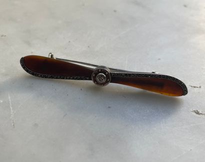 18K gold, diamond and bakelite brooch late...
