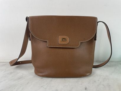 Sac bandoulière vintage en cuir grainé brun,...