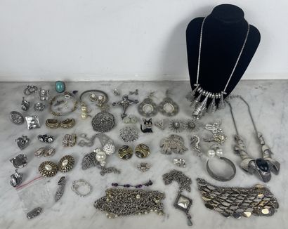 Large lot of silver-tone costume jewelry,...