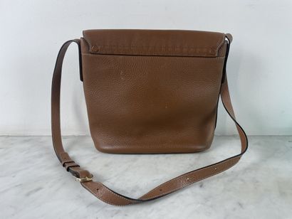 Sac bandoulière vintage en cuir grainé brun,...