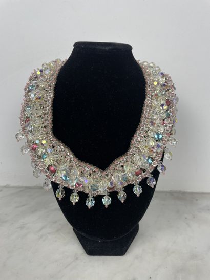 Necklace with faceted beads and colorless...