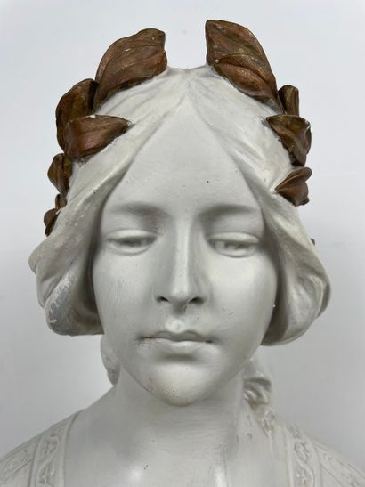 Female bust with laurel wreath, painted plaster...