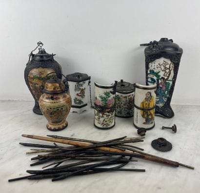 Set of porcelain opium pipes China - Late...