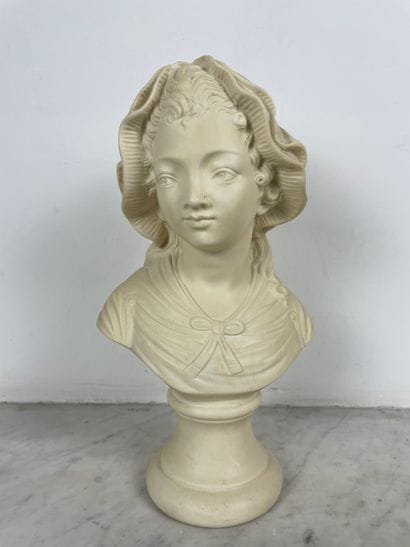 Bust of a young woman with a bonnet, ivory...