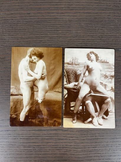 Rare Lot de 2 cartes postales érotiques anciennes,...