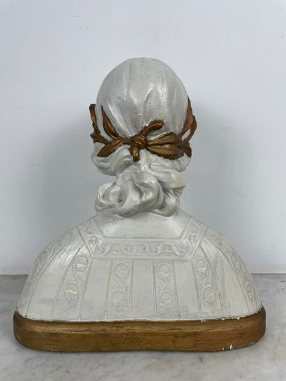 Female bust with laurel wreath, painted plaster...