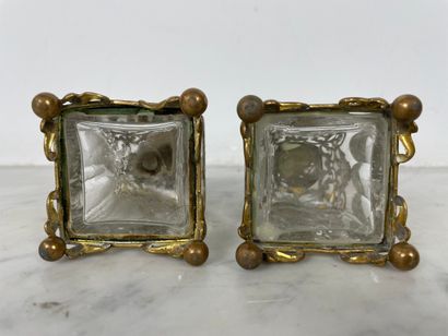 Pair of cut-crystal perfume bottles, openwork...