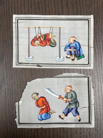 Suite of 11 scenes of punishment - China...