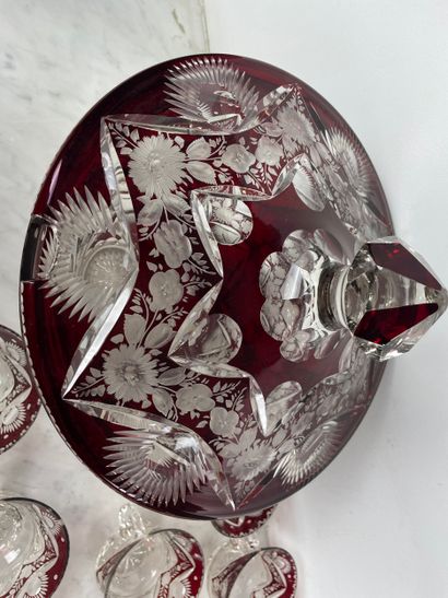 Red-lined crystal punch set - Bohemia, late...