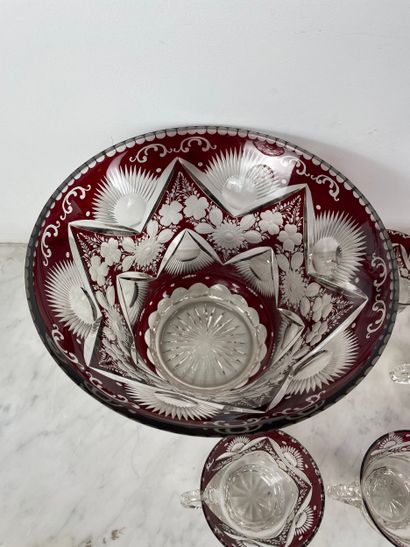 Red-lined crystal punch set - Bohemia, late...