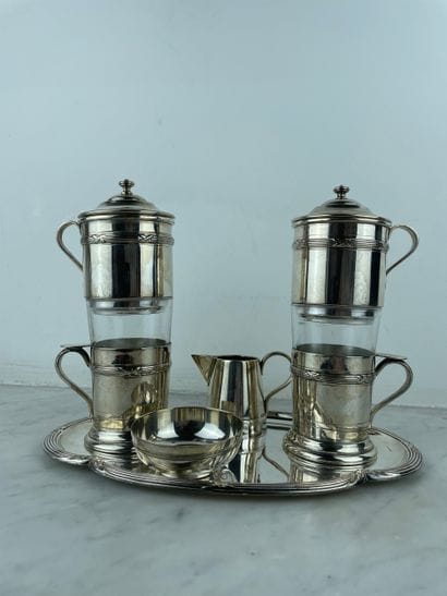 M.N.O - White metal coffee set, France, 20th...