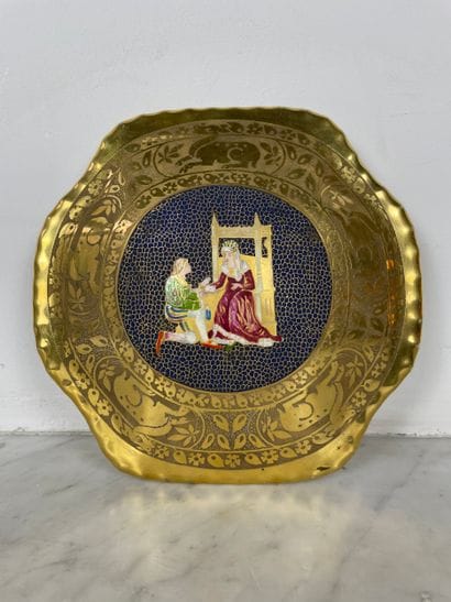 Domed porcelain wall plaque decorated with...