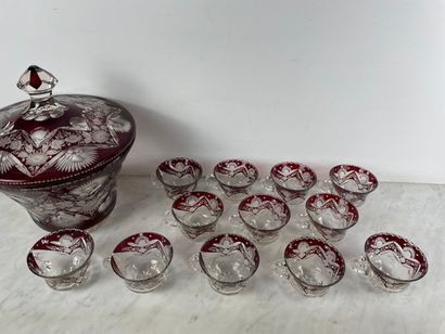 Red-lined crystal punch set - Bohemia, late...