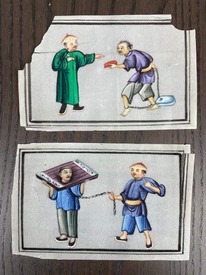 Suite of 11 scenes of punishment - China...
