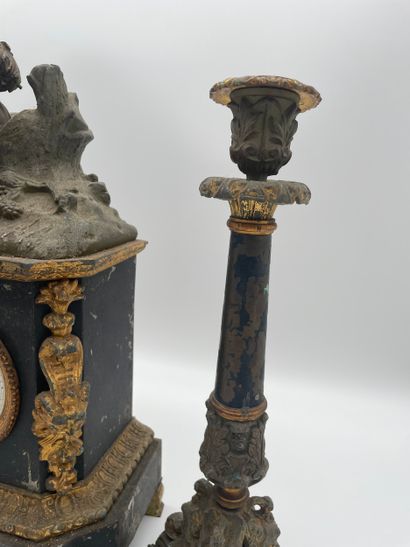 Mantel clock and pair of candelabras - mantel...