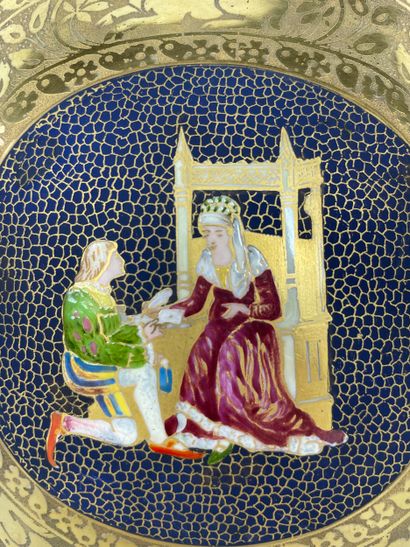 Domed porcelain wall plaque decorated with...