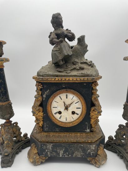 Mantel clock and pair of candelabras - mantel...