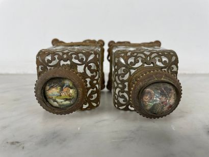 Pair of cut-crystal perfume bottles, openwork...