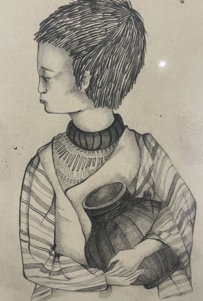 Mara Tran-Long (1935-) - Enfant à la cruche
Dessin...